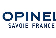 Opinel logo featuring the Savoie France region and a stylised hand holding a crown, representing qua.