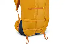 Bright yellow outdoor hiking backpack with multiple compartments and adjustable straps for camping a.
